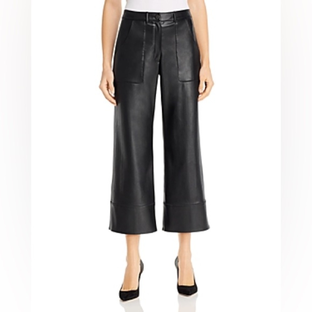 New - Elie Tahari Womens Tara Faux Leather Crop Wide Leg Pants